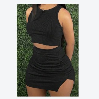 Zestaw damski crop top i spódnica bodycon czarny XL