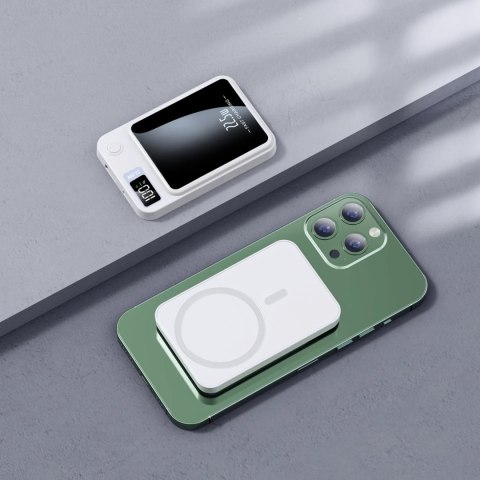 Power bank bezprzewodowy magnetyczny biały, szybkie ładowanie