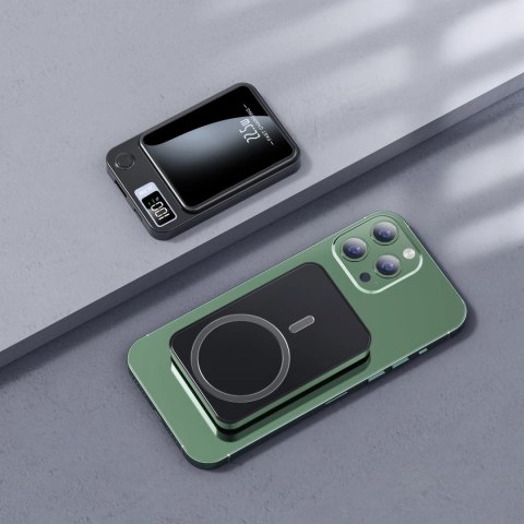 Power bank magnetyczny, szybkie ładowanie, przenośna bateria zewnętrzna, czarny