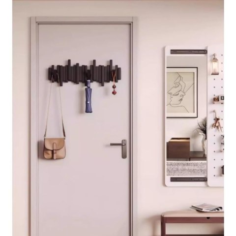 Wieszak ścienny drewniany czarny 53 cm z 8 hakami