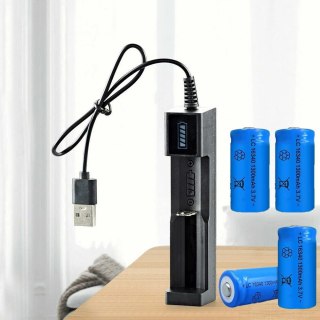 Akumulator 16340 Li-Ion 1300mAh 3.7V z ładowarką USB