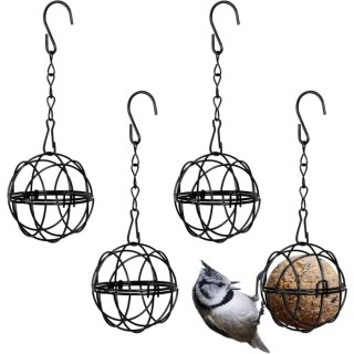Karma dla ptaków, zestaw 4 metalowych karmników z hakami S, średnica 7 cm, czarny