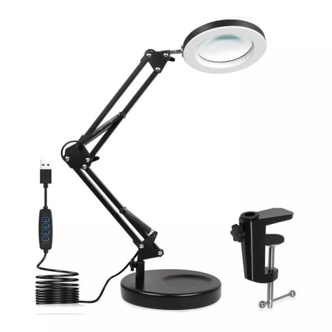 Lampa powiększająca LED 10x z klamrą i stopą czarna
