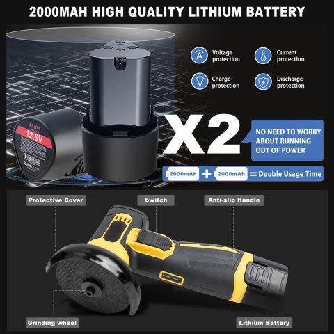 Mini szlifierka kątowa 12V, plastikowa, żółta, narzędzie akumulatorowe