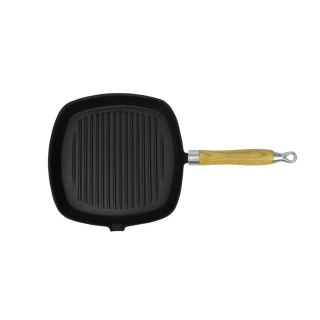 Patelnia grillowa żeliwna z drewnianym uchwytem 20x20 cm