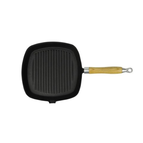 Patelnia grillowa żeliwna z drewnianym uchwytem 20x20 cm
