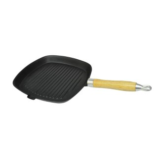 Patelnia grillowa żeliwna z drewnianym uchwytem 20x20 cm