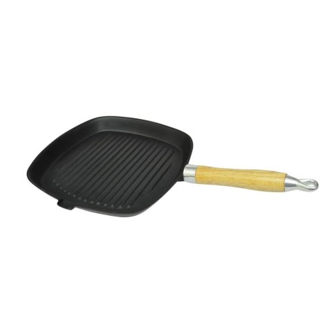 Patelnia grillowa żeliwna z drewnianym uchwytem 20x20 cm