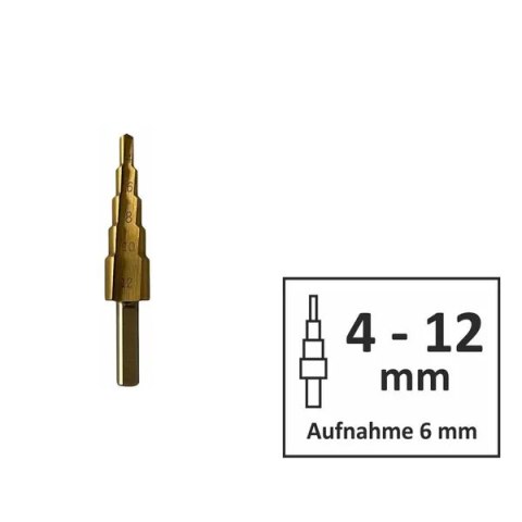 Wiertło pagodowe zestaw 3 sztuki, stal HSS, uchwyt sześciokątny, rozmiary 4-12mm, 4-20mm, 4-32mm