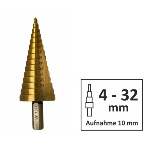 Wiertło pagodowe zestaw 3 sztuki, stal HSS, uchwyt sześciokątny, rozmiary 4-12mm, 4-20mm, 4-32mm