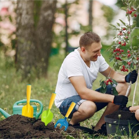 Zestaw narzędzi ogrodowych 3-częściowy żółty z fartuszkiem