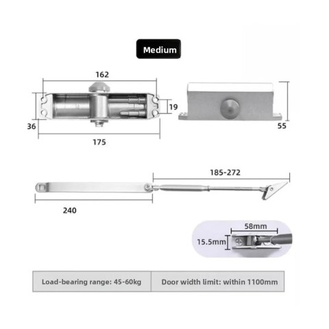 Zamek hydrauliczny do drzwi przesuwanych aluminiowy automatyczny cichy