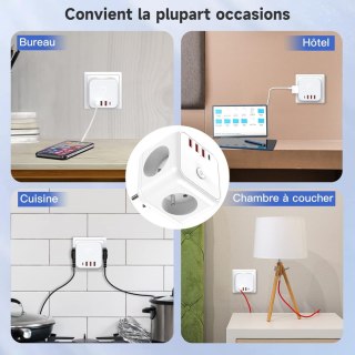 Adapter elektryczny 7w1 250V 4000W z portami USB