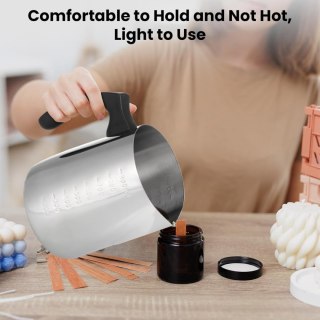 Garnek do topienia wosku 900 ml, stal nierdzewna, z miarką, z ergonomicznym uchwytem