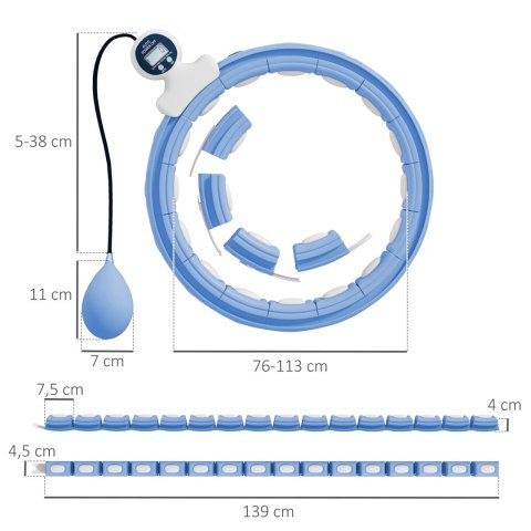 Hula hoop dla dorosłych z ciężarkiem niebieski 76-113 cm