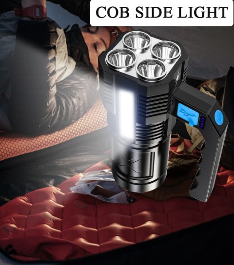 Latarka ręczna LED 12000000LM czarna z USB do kempingu