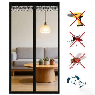 Zasłona na owady czarna 90x210 cm z magnesem do drzwi