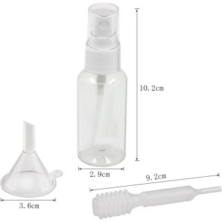 Zestaw butelek spryskujących 12 sztuk 30ml, lejek, pipety, etykiety, ściereczki