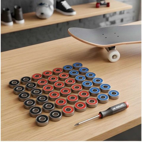 Łożyska do skateboardów, zestaw 10 sztuk, czarne, niebieskie i czerwone
