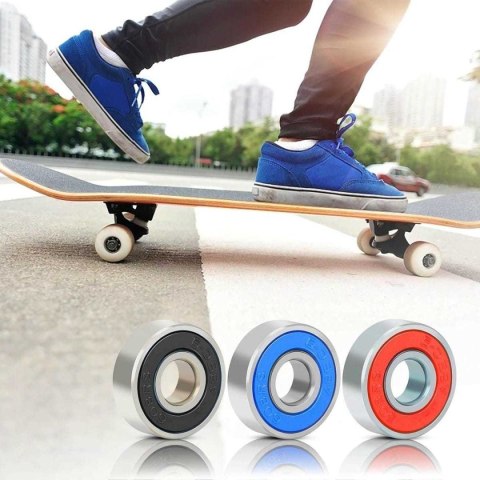 Łożyska do skateboardów, zestaw 10 sztuk, czarne, niebieskie i czerwone