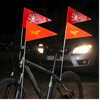 Zestaw odblaskowych flag rowerowych - dinozaur i pirat, 5 słupków