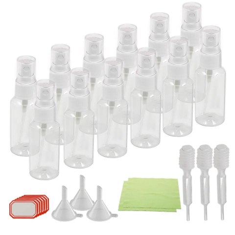 Butelki spray 30 ml zestaw 12 sztuk z lejek i etykiet