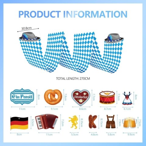 Baner wiszący Oktoberfest 270x30cm niebiesko-biały