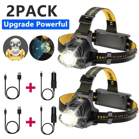 Lampa czołowa LED 99000000LM, super jasna, 2 sztuki
