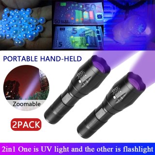Latarka UV 395nm, mini, czarna, 2 w 1, zoom