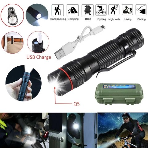Latarka ręczna mini LED taktyczna ultra jasna 4 zestawy
