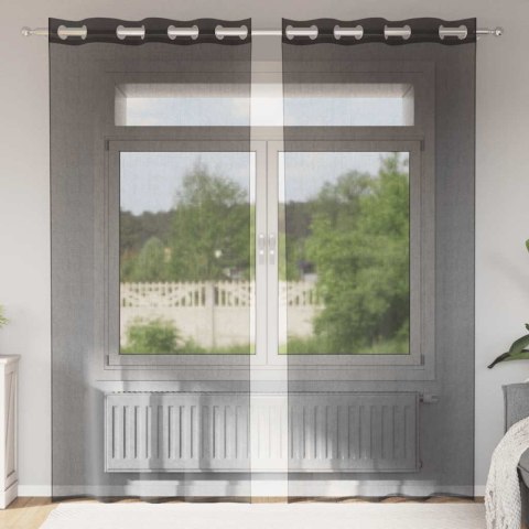 Zasłony woalowe z oczkami, czarne 140 x 245 cm